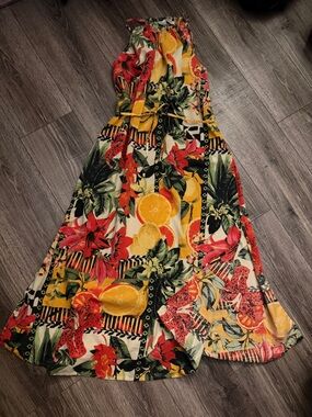 Tropical Floral Midi Dress in Yellow & Red